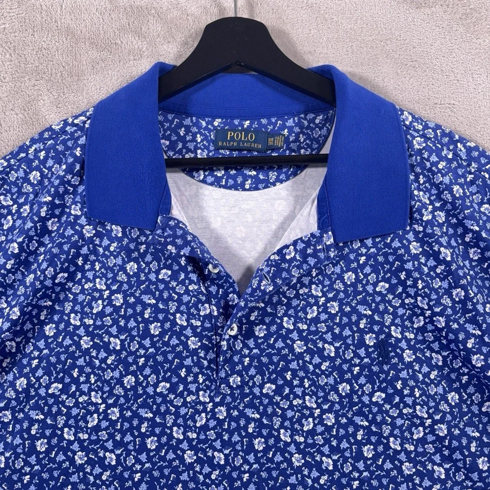 Polo Ralph Lauren Polo Shirt Mens 3XB Blue Floral Print Big Tall Cotton
